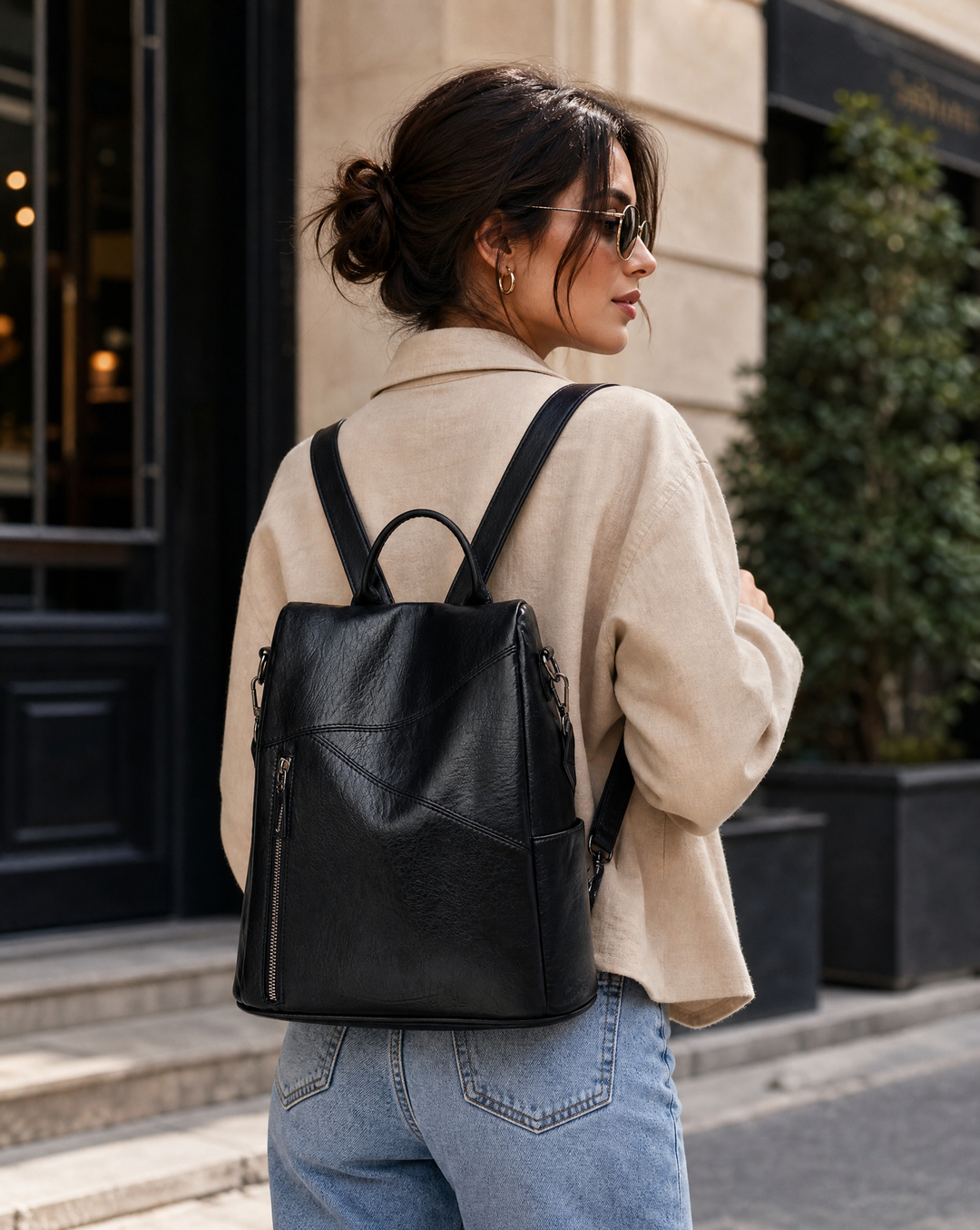 Elegant women's urban leather backpack, a chic accessory for everyday essentials.