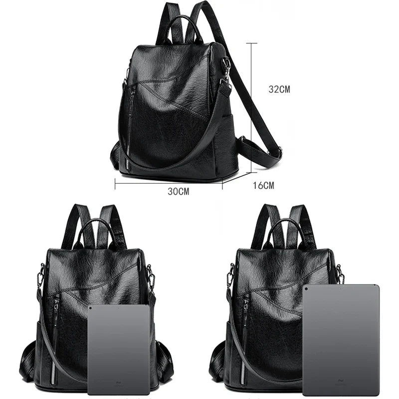 Premium women's sleek leather backpack, combining style & practicality for city life.