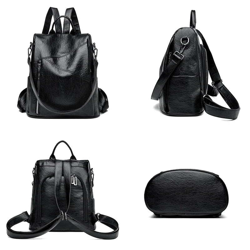 Fashionable women's leather backpack, an urban accessory for a sophisticated look.