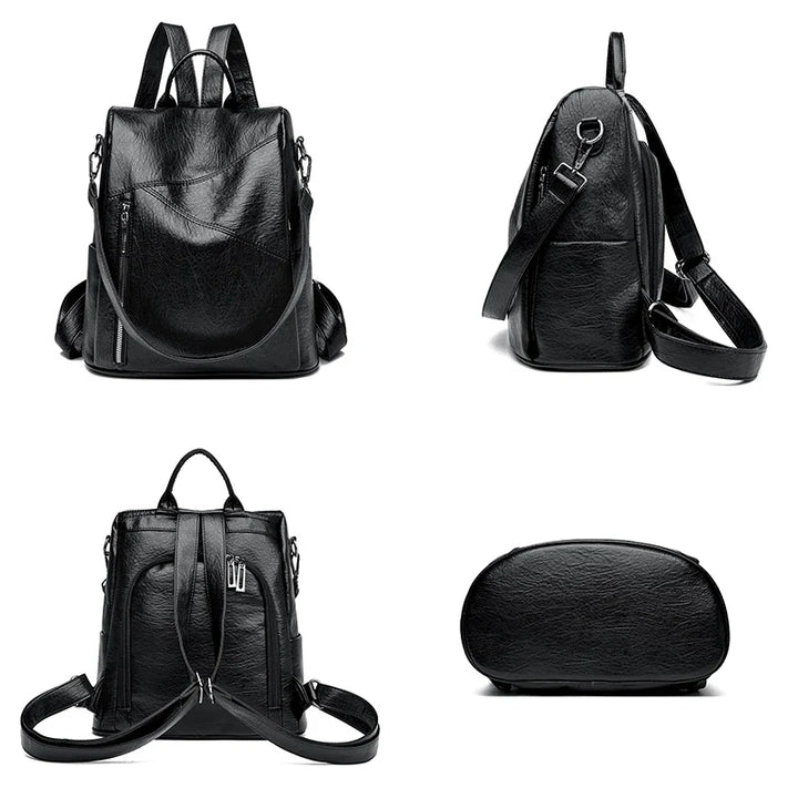 Fashionable women's leather backpack, an urban accessory for a sophisticated look.