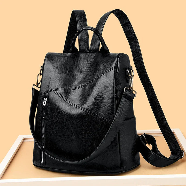 Modern women's urban chic leather backpack, perfect for daily fashion & travel.