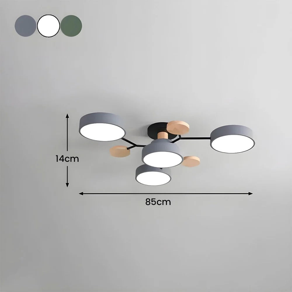 "Sleek modern halo LED semi-flush ceiling light, iron and acrylic build, perfect for contemporary living rooms or bedrooms."