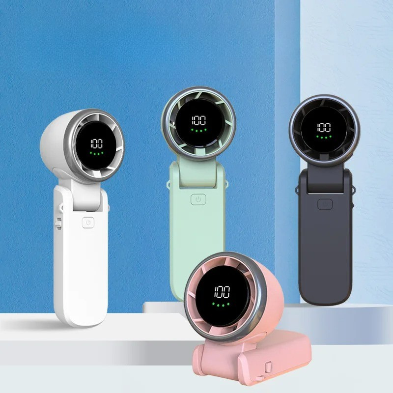 "Sleek portable turbo fan with adjustable speeds, foldable design, and lightweight build, perfect for instant cooling on-the-