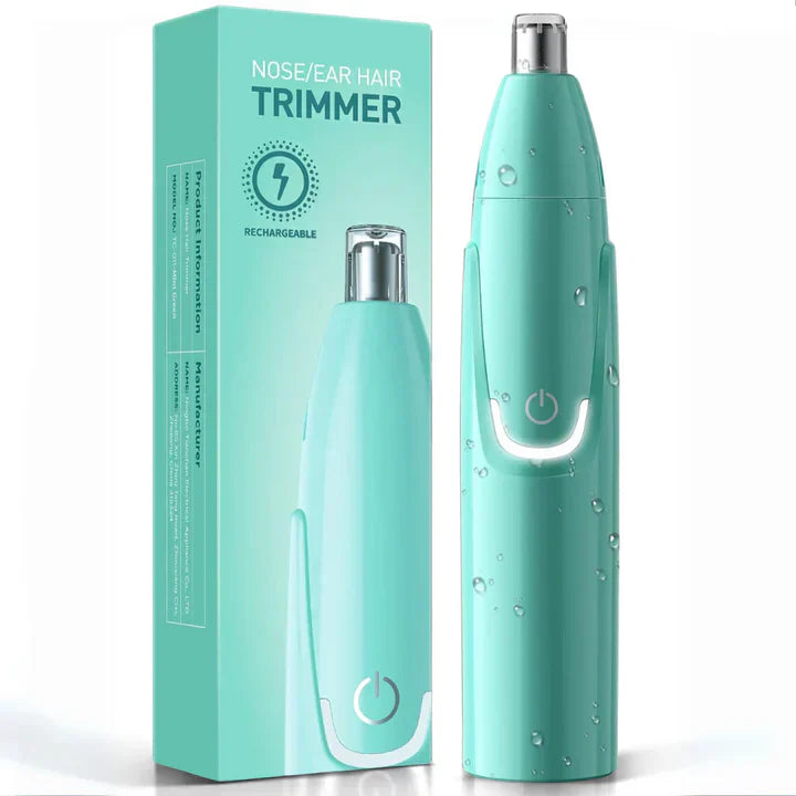 "Sleek rechargeable nose & ear trimmer for men, ergonomic design, powerful motor, dual-edge, cordless, travel-ready."