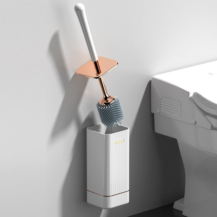 Compact wall-mounted toilet brush set. Efficient cleaning tool for small bathrooms, modern & space-saving.