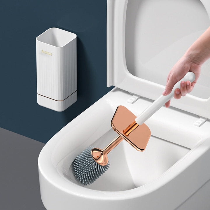 Discreet wall-mounted toilet brush. Hygienic bathroom cleaning tool & space-saving holder for contemporary decor.