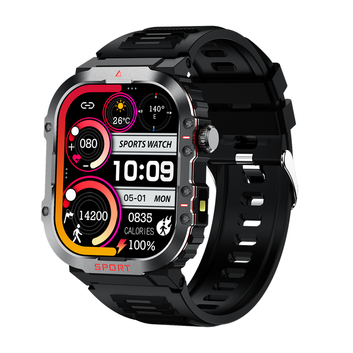 "Smart glucose watch tracks health metrics with sleek design and HD display, ideal for fitness and wellness enthusiasts."