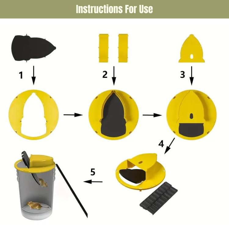 "SmartCatch hands-free mouse trap, automatic reset, child-safe, durable plastic, compact design, rodent control solution."