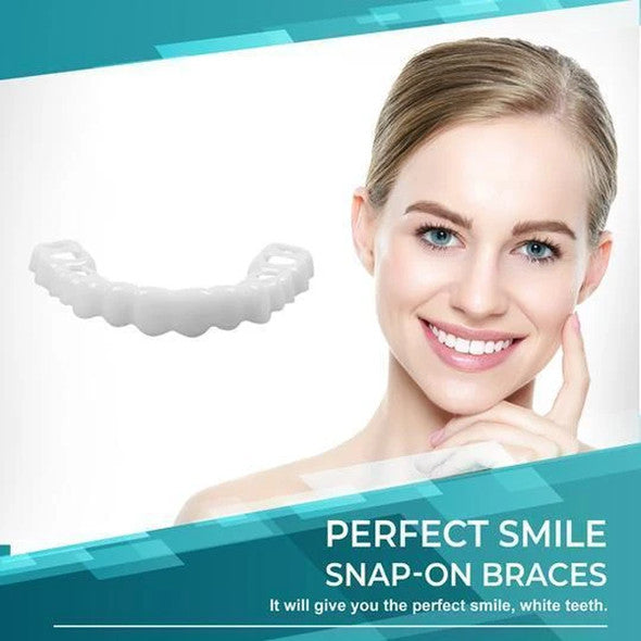"Smile veneer set with upper and lower pieces, natural white finish, for beauty and wellbeing, transforms imperfect teeth."