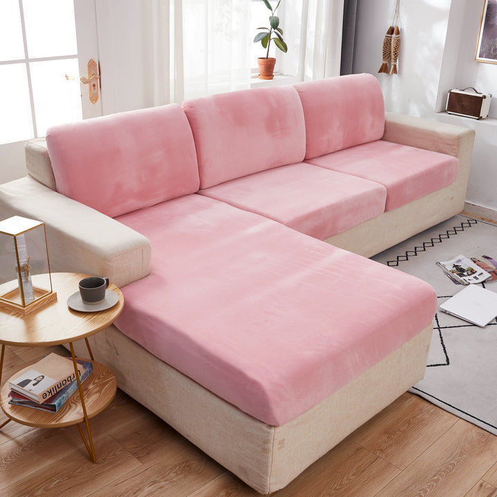 "Smoke velvet sectional sofa cover, snug fit, enhances decor, protects against stains and wear, ideal for pet-friendly homes.