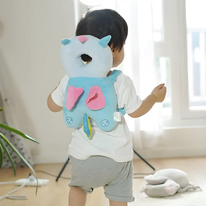 Cute baby head protector, a soft safety cushion providing fall protection for crawling and walking toddlers.