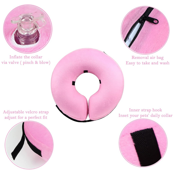 Soft inflatable recovery dog collar, comfortable cone alternative for pet healing & protection.