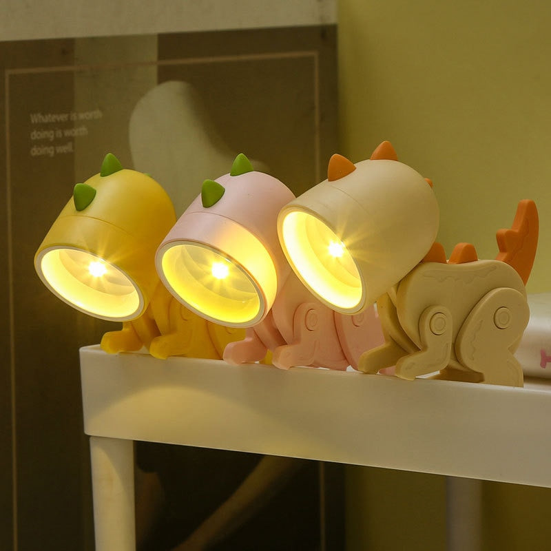 Soft silicone dinosaur night light for kids' bedroom. Gentle ambient glow, perfect nursery decor.