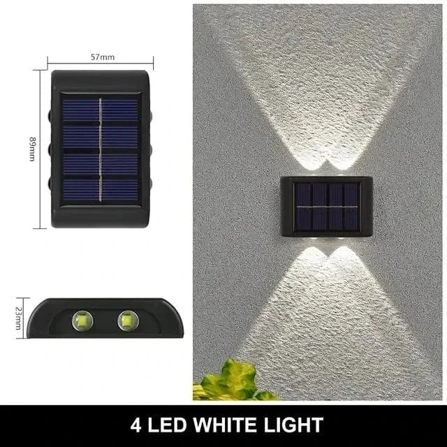 Solar LED Outdoor Wall Light, IP65 waterproof, warm white glow, durable ABS, eco-friendly for gates, doorways, patios.