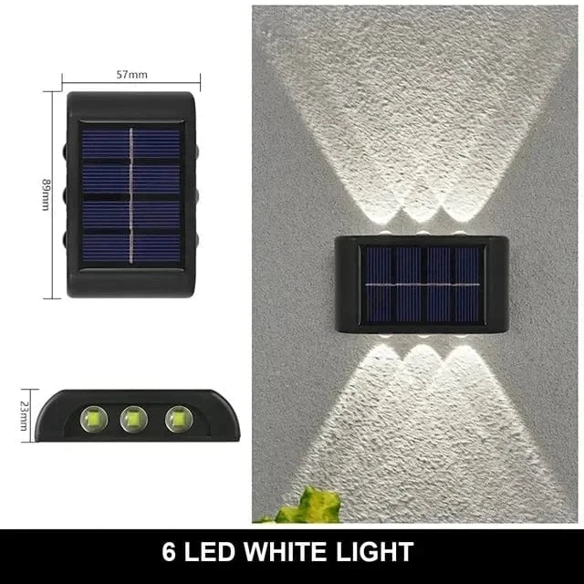 Solar LED Outdoor Wall Light, IP65 waterproof, warm white glow, durable ABS, eco-friendly for gates, doorways, patios.