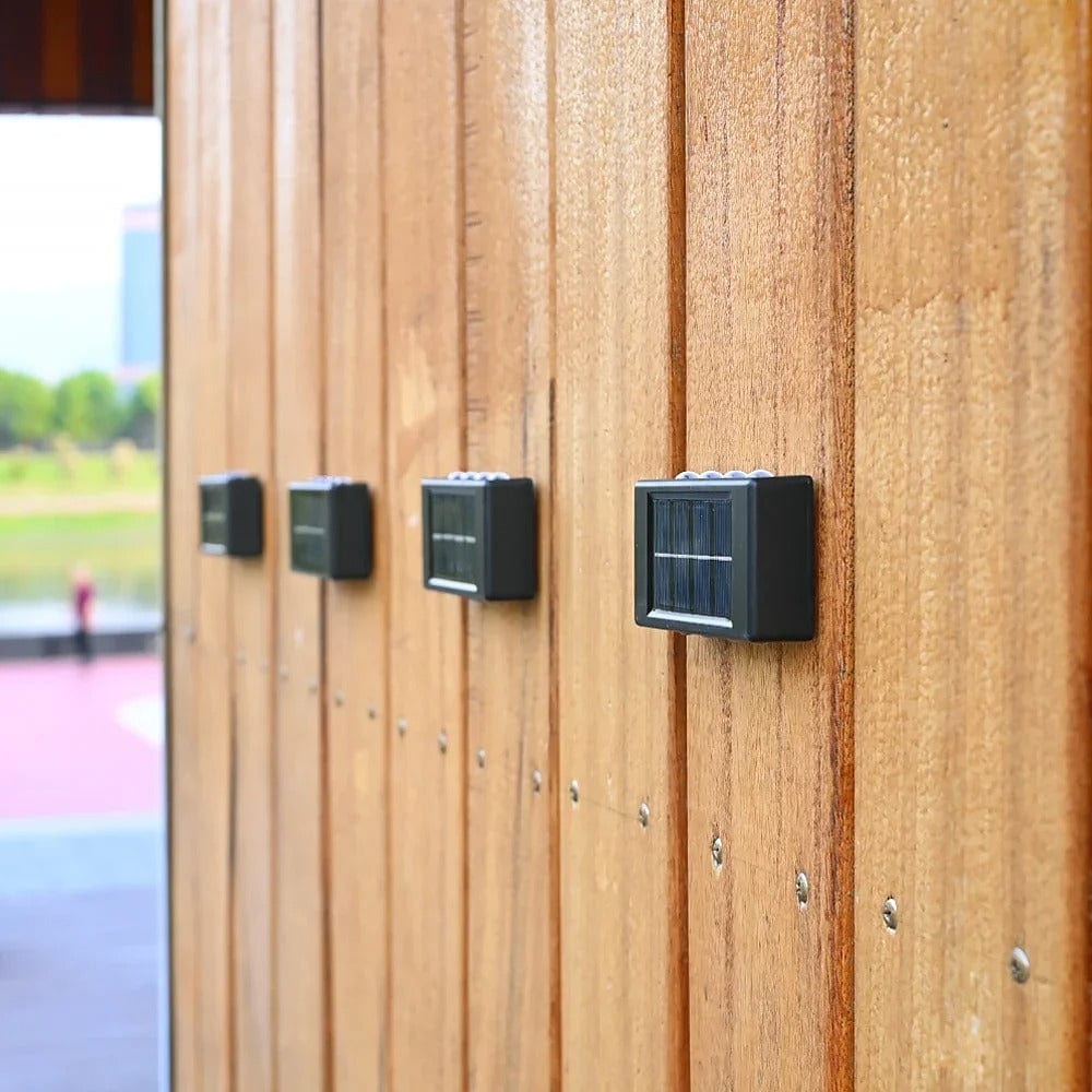 Solar LED Outdoor Wall Light, IP65 waterproof, warm white glow, durable ABS, eco-friendly for gates, doorways, patios.