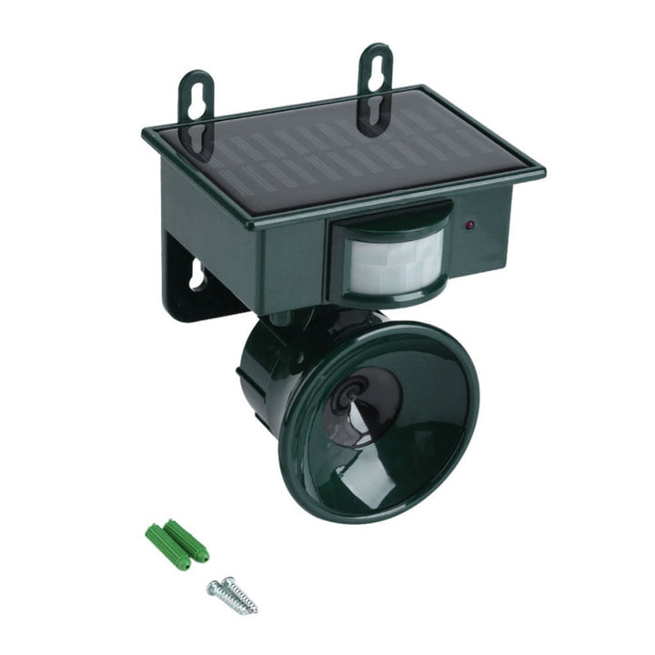 Advanced solar motion sensor bird scarer for outdoor pest and wildlife control.