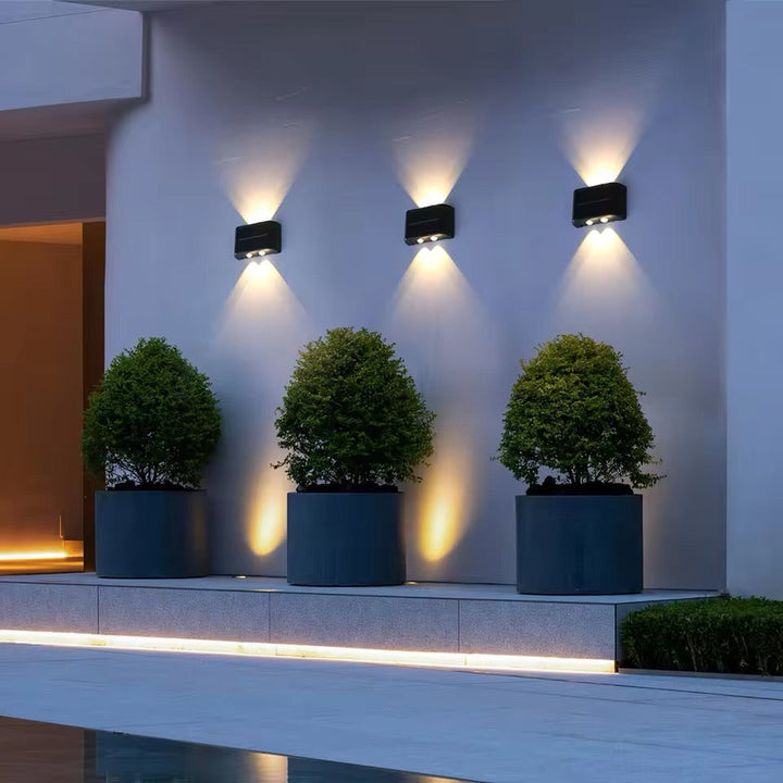 "Solar-Powered Outdoor LED Wall Light - sleek, modern lantern with solar panel, auto on/off, weatherproof for garden lighting