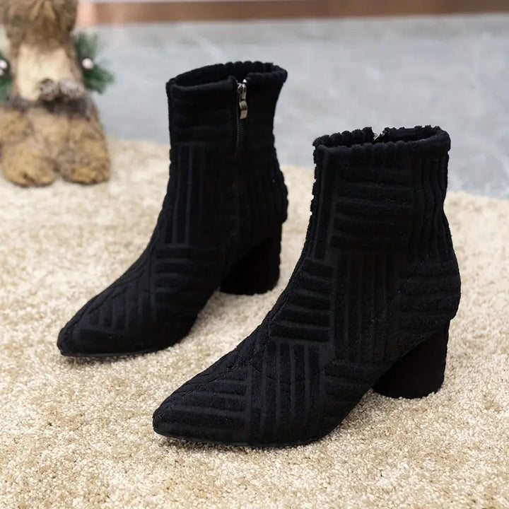 Versatile Selene women's solid ankle boots, block heel, pointed toe, & platform sole. Perfect for women's fashion.