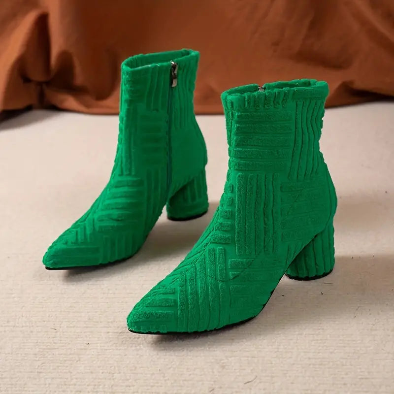 Selene women's solid block heel ankle boots with a pointed toe. Stylish & versatile casual fashion boots.