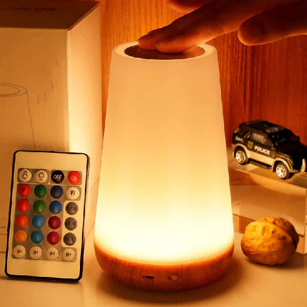 Soothing ambiance night light with touch control, USB rechargeable LED, perfect for bedside or room decor.