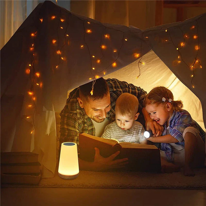 Elegant LumiSeren night light, a USB rechargeable bedside lamp, enhances room decor with its soothing LED glow.