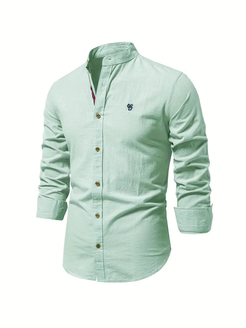 Lightweight men's long-sleeve button-up shirt, ideal for comfortable spring apparel & everyday smart casual wear.