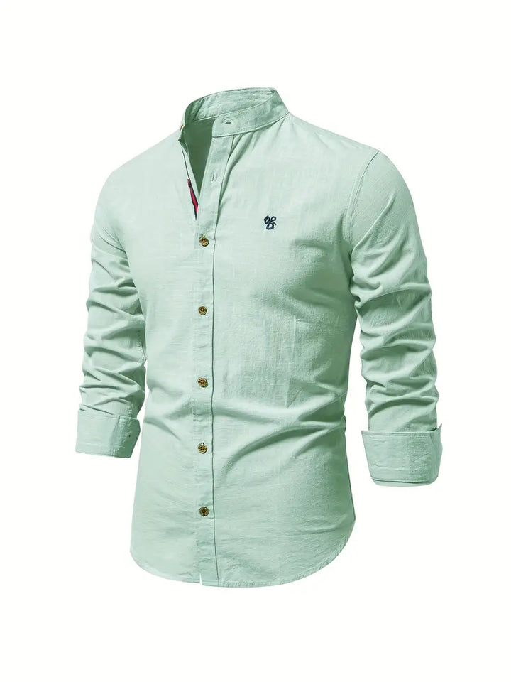 Lightweight men's long-sleeve button-up shirt, ideal for comfortable spring apparel & everyday smart casual wear.