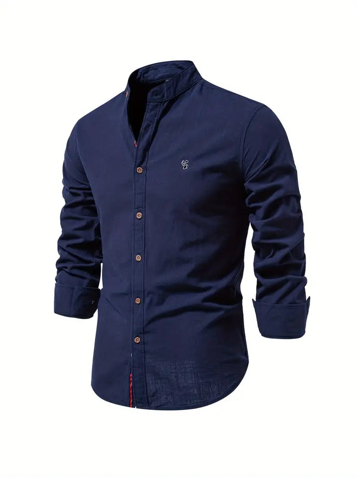 Classic men's button-up shirt with long sleeves, perfect for spring fashion, offering a versatile & casual style.