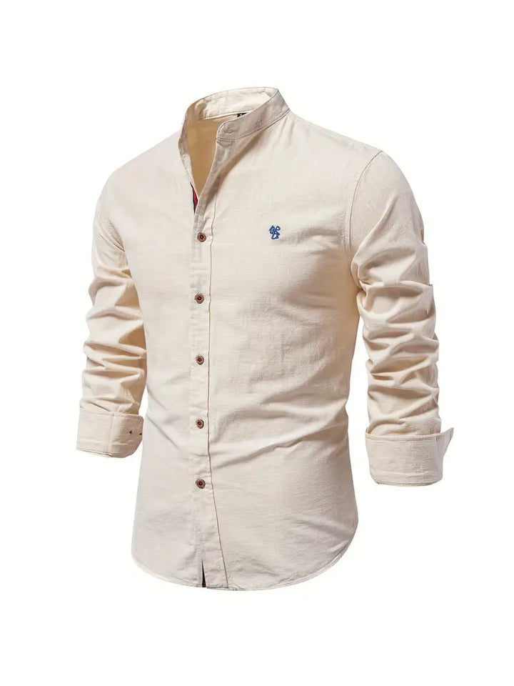 Elegant men's long-sleeve shirt, a button-up design suitable for formal, smart casual, or everyday sophisticated looks.