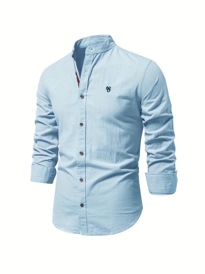 Premium men's long-sleeve button-up shirt, a smart casual top offering comfort and style for spring fashion.
