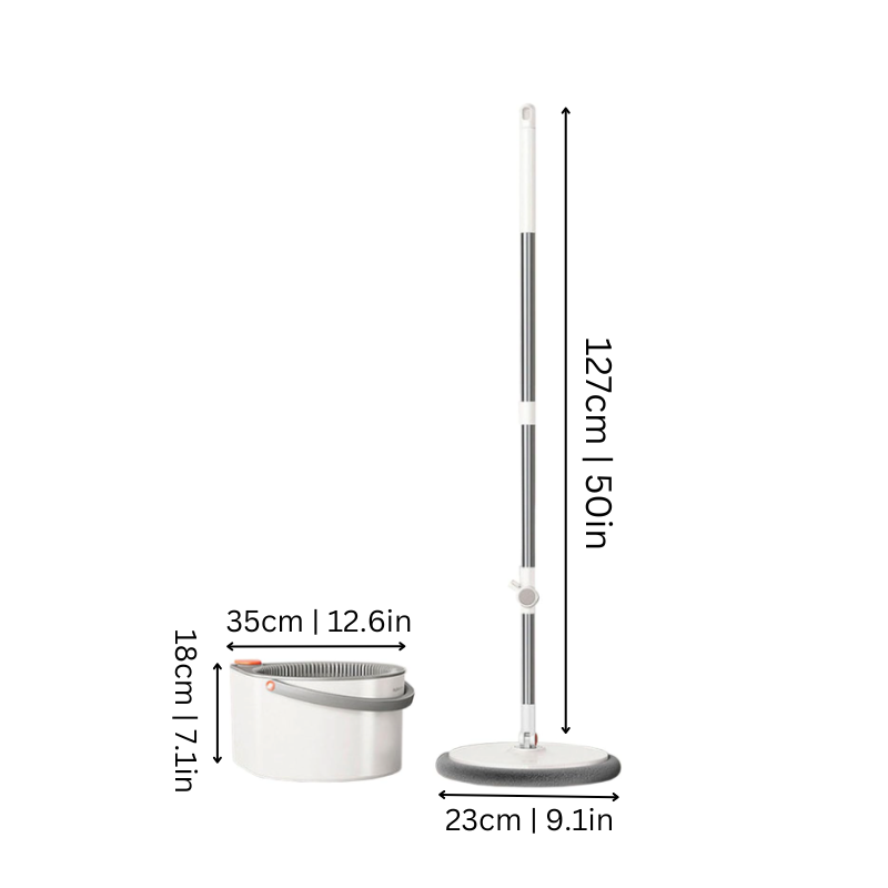 "SpinMop with self-cleaning microfiber, ergonomic handle, efficient 360° rotation, for spotless floors and easy cleaning."