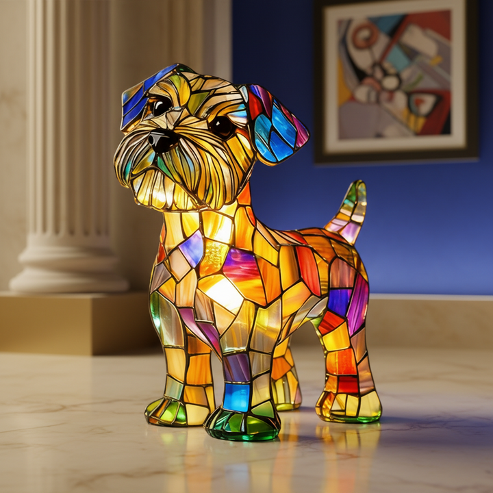 Handcrafted resin stained glass dog table lamp, an LED night light, perfect dog lover gift decor.