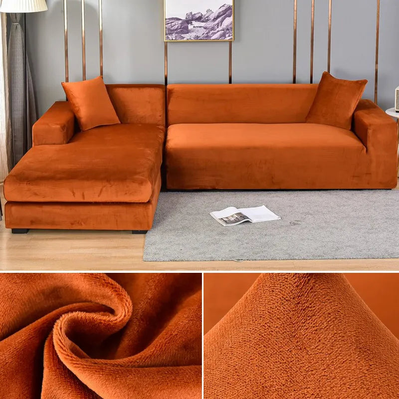 "Stretch-fit wrinkle-free washable sofa cover in beige, elegantly protecting modern couch, ideal for home decoration."
