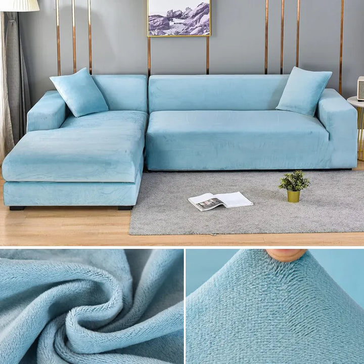 "Stretch-fit wrinkle-free washable sofa cover in beige, elegantly protecting modern couch, ideal for home decoration."