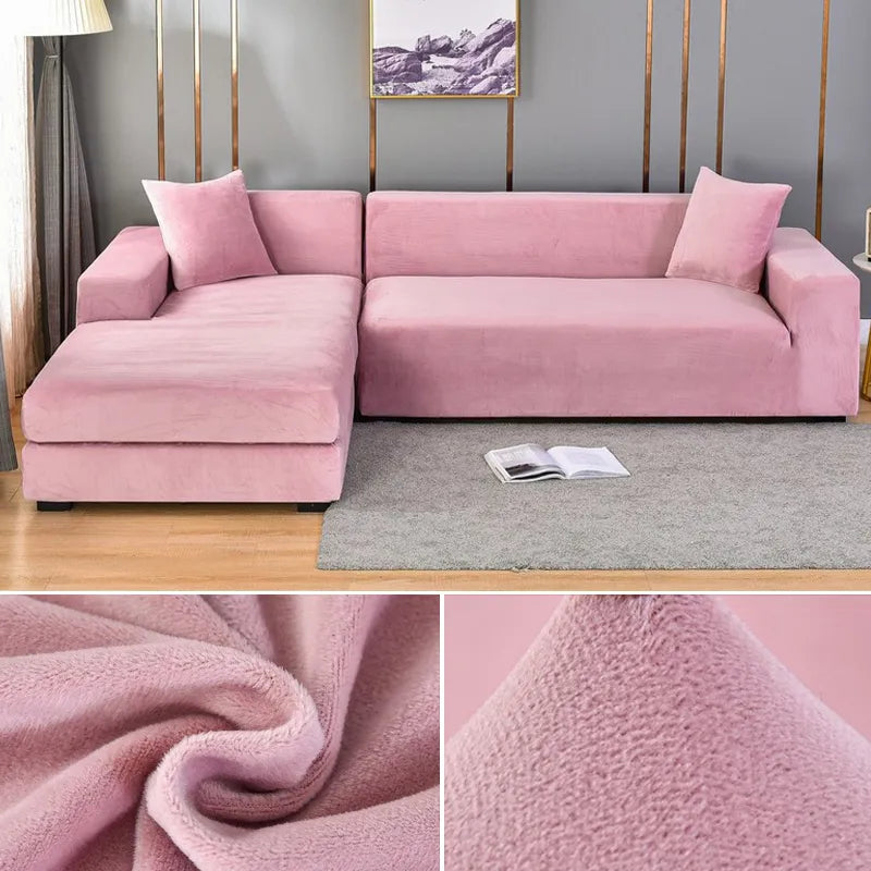 "Stretch-fit wrinkle-free washable sofa cover in beige, elegantly protecting modern couch, ideal for home decoration."