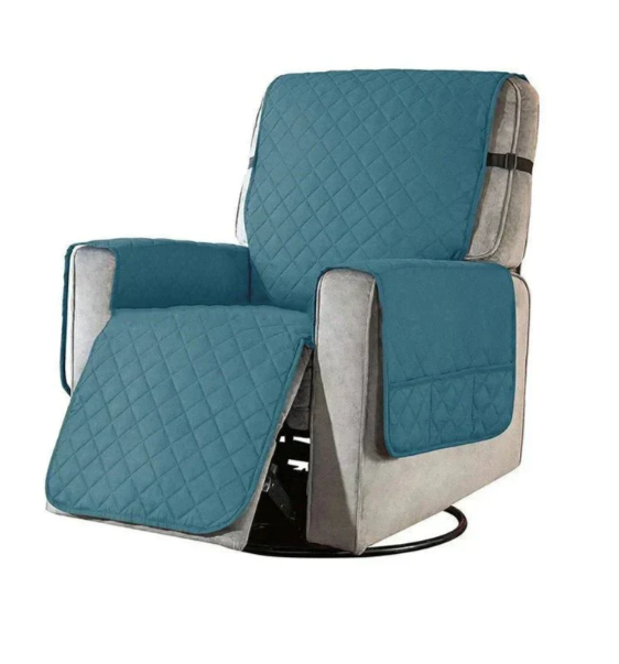 "Stretchable quilted recliner cover in grey, showcasing universal fit and plush, textured comfort for home seating protection