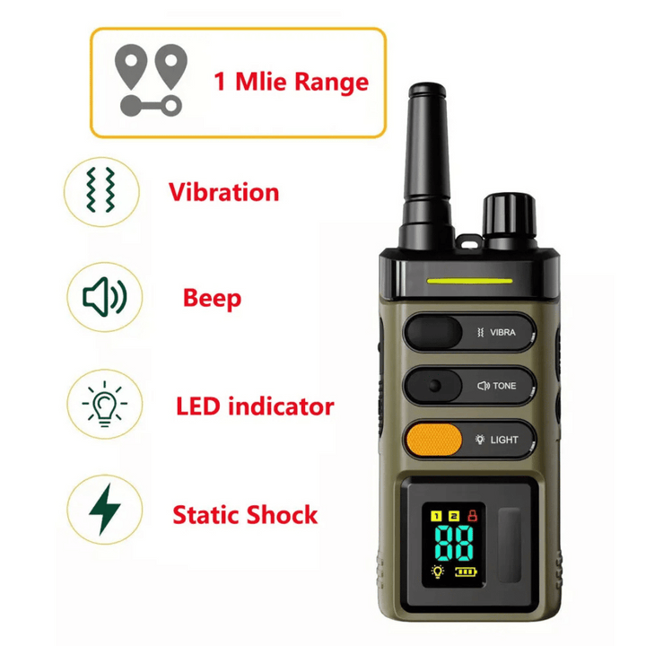 "Sturdy waterproof large dog training collar with 1 mile remote range, ideal for big breeds, shown in outdoor setting"