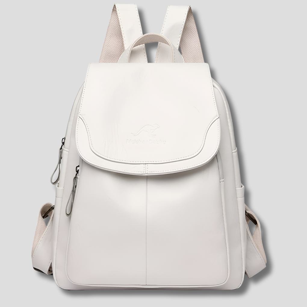 Stylish anti-theft women's leather backpack with secure zipper, perfect for daily use & travel.