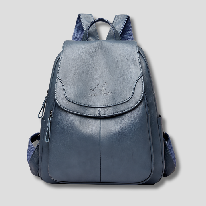 Elegant women's leather backpack, anti-theft design, ideal as a stylish daypack or travel bag.