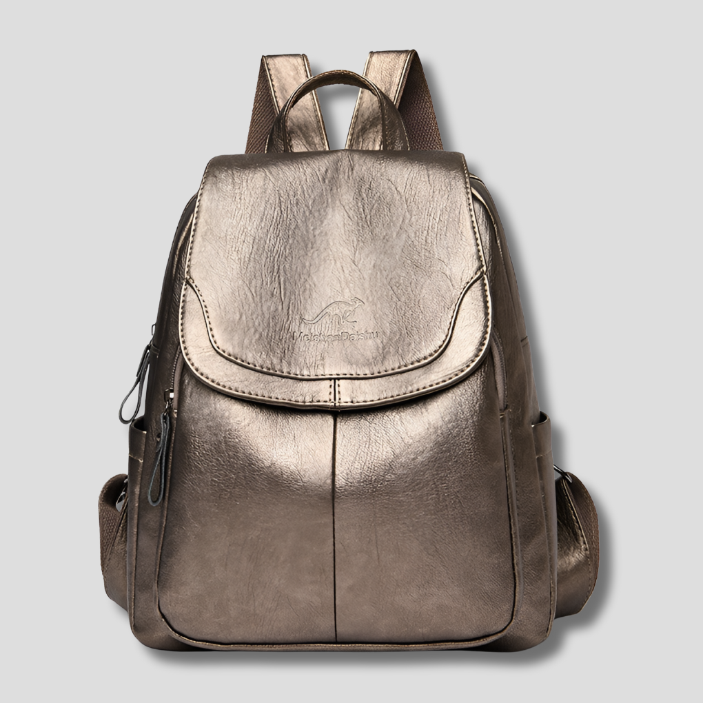 Elegant women's leather anti-theft backpack, secure zippers, perfect for a chic and safe commute.