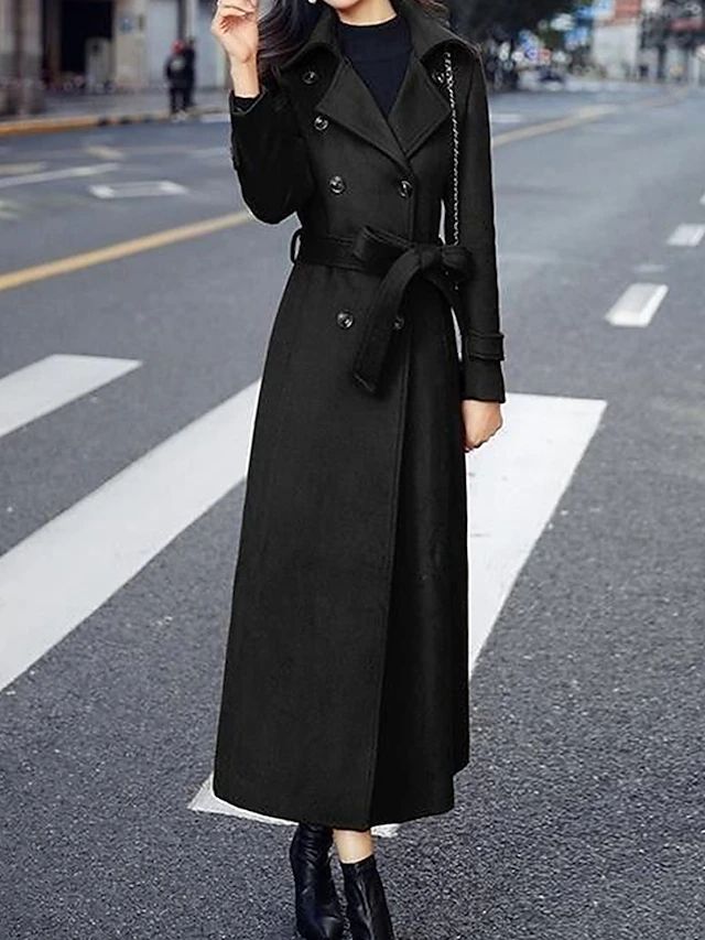 Elora women's fall fashion long coat, perfect for cold weather, featuring an elegant shawl collar and buttons.