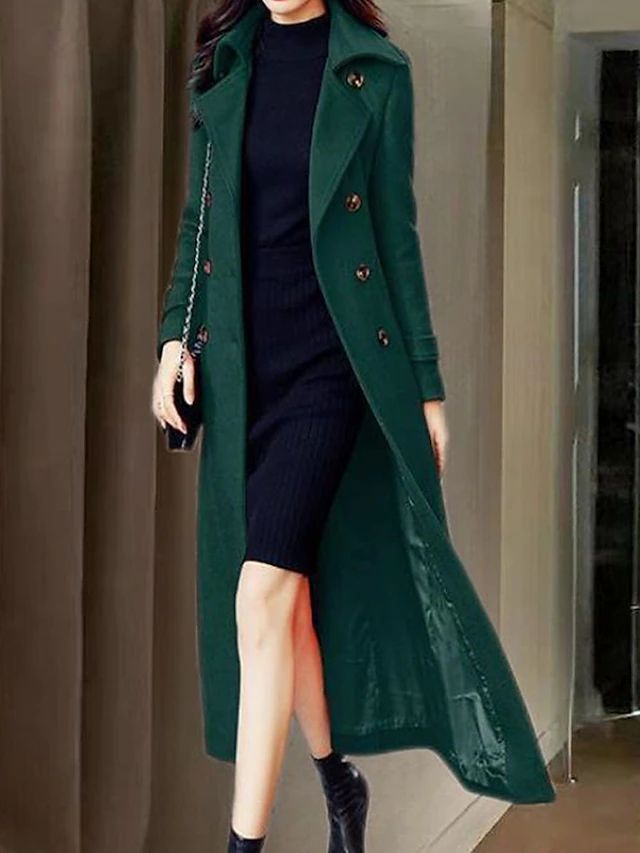Chic Elora women's long winter coat, ideal for cold weather, with a sophisticated shawl collar & waist belt.