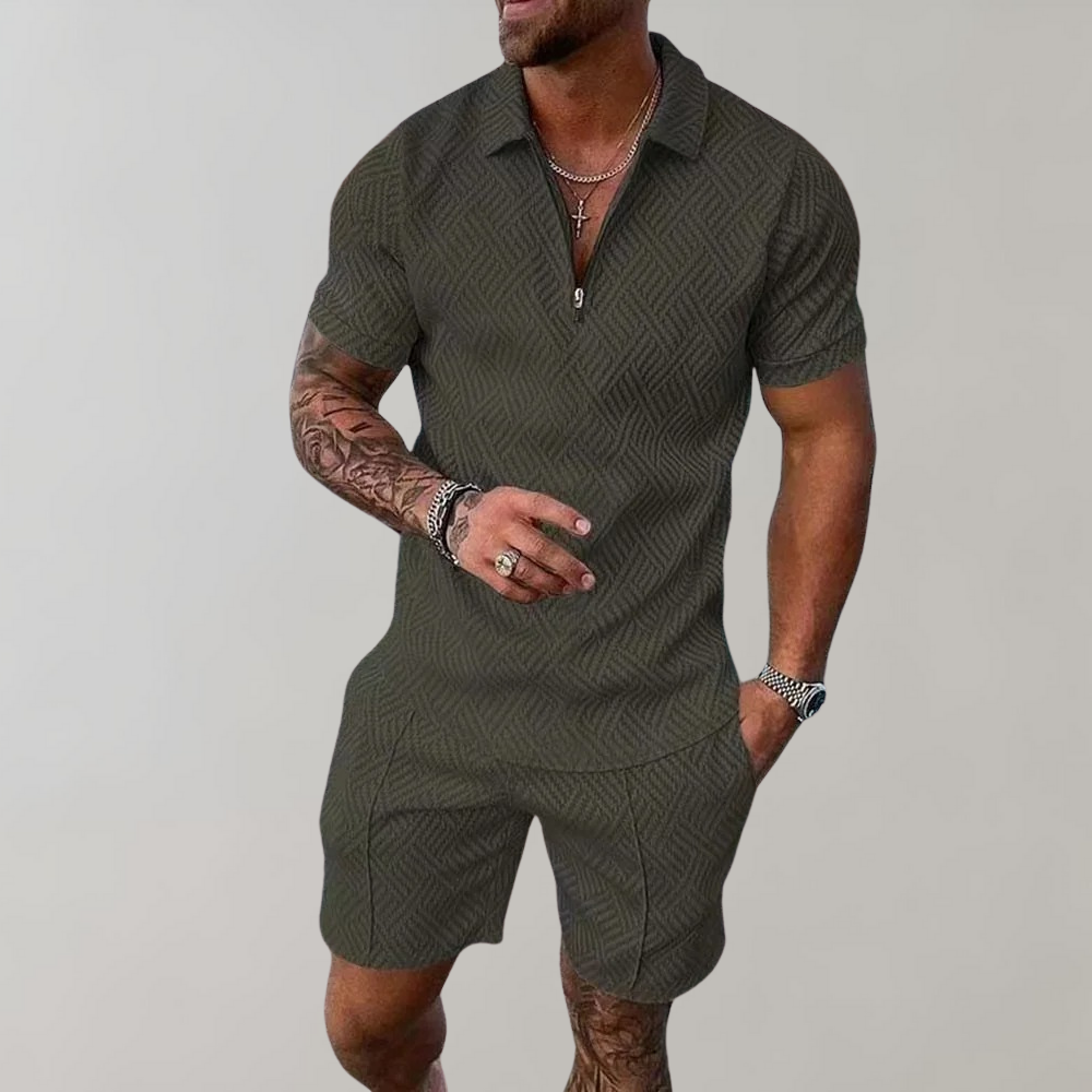 Rafael men's summer polo and shorts set. Comfortable and stylish two-piece outfit for warm weather & leisure.