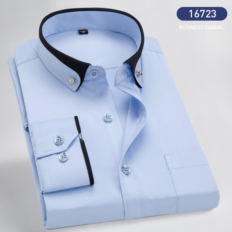 Elegant Men's Victor long-sleeve button-down shirt. A key piece in modern men's fashion & menswear.