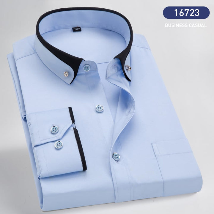 Elegant Men's Victor long-sleeve button-down shirt. A key piece in modern men's fashion & menswear.