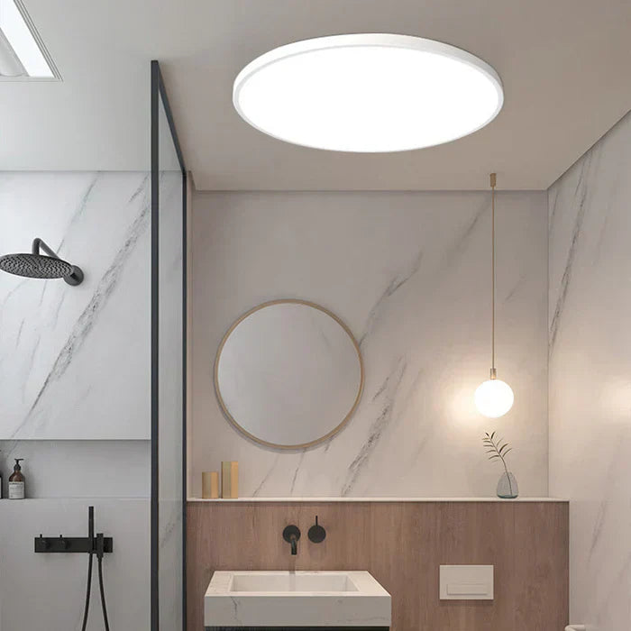 Contemporary round LED ceiling light, perfect indoor lighting for bedroom or dining room.
