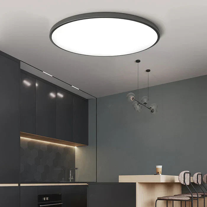Modern round LED ceiling lamp with adjustable white and multi-color lighting options.