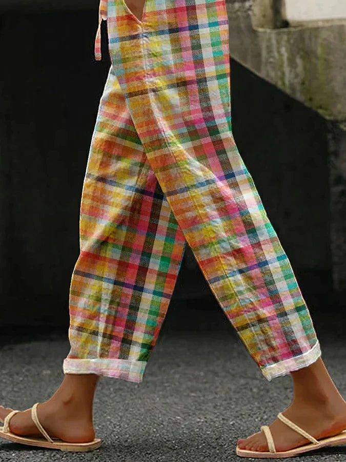Women's comfortable plaid pants featuring a modern checkered pattern & flattering fit for all-day wear.