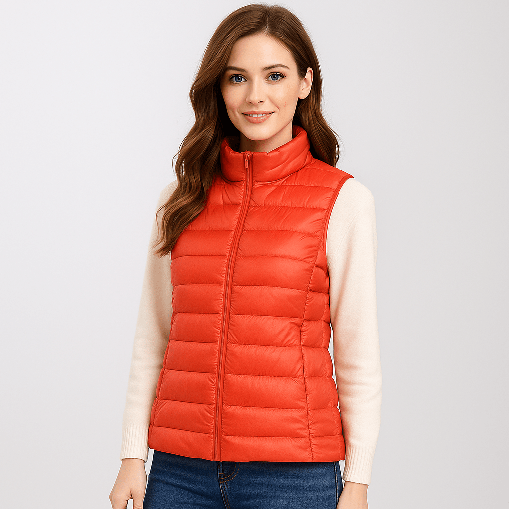 Lightweight women's microlight puffer jacket, perfect stylish outerwear for casual winter.